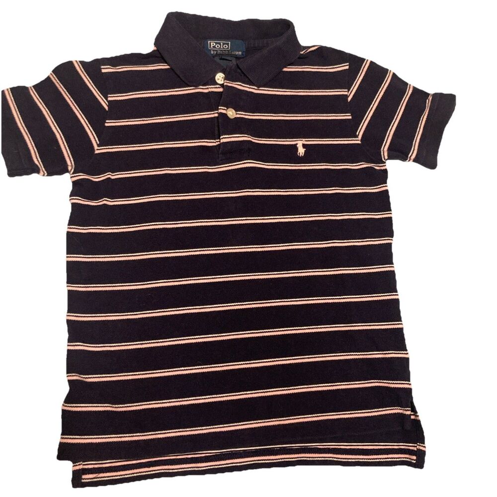 Boys 6 Polo Ralph Lauren Short Sleeve Shirt, Navy, Pink White Stripes, GUC